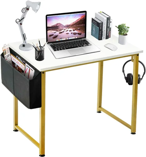 Miniatura 9 de Lufeiya Escritorio de computadora blanco para espacios pequeños, oficina en casa, 39 pulgadas, moderno escritorio de estudio para PC con gancho