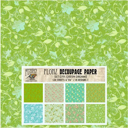 Miniatura 20 de Paquete de papel para decoupage (24 hojas 15x15 cm) Patrones florales monocromáticos FLONZ papel vintage para decoupage, manualidades y álbumes