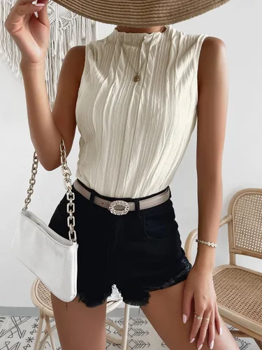 Miniatura 4 de Verdusa Camiseta sin mangas con cuello alto falso y textura para mujer