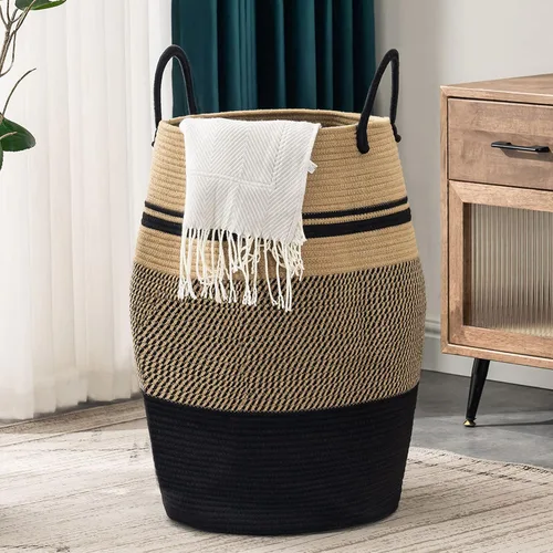 Miniatura 11 de Cesta de lavandería de cuerda de algodón YOUDENOVA, 105 l - Cesta de lavandería tejida plegable - Cesta de almacenamiento de ropa para cobijas