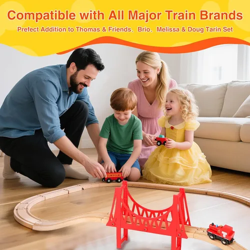 Miniatura 2 de Juego de 60 pistas de tren de madera, accesorios de expansión para niños pequeños de 3 a 5 años, 100% compatible con todas las principales marcas