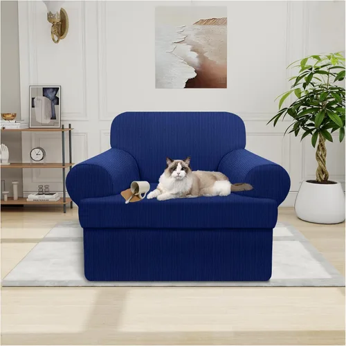 Miniatura 36 de Funda impermeable para silla con brazos, juego de 2 piezas, funda a rayas para 1 sofá separado con cojín en T, fundas de sillón de tela