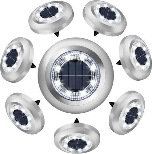 Luces Solares Exteriores, Juego de 8 Luces Solares de Jardín para Camino, Patio, Terraza, Césped, Pasillo, Entrada(Blanco Brillante)