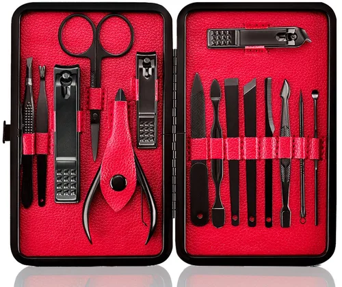 Miniatura 11 de Cortaúñas profesional de acero inoxidable, kit de viaje y aseo para uñas, herramientas de manicura y pedicura, juego de 18 piezas con estuche