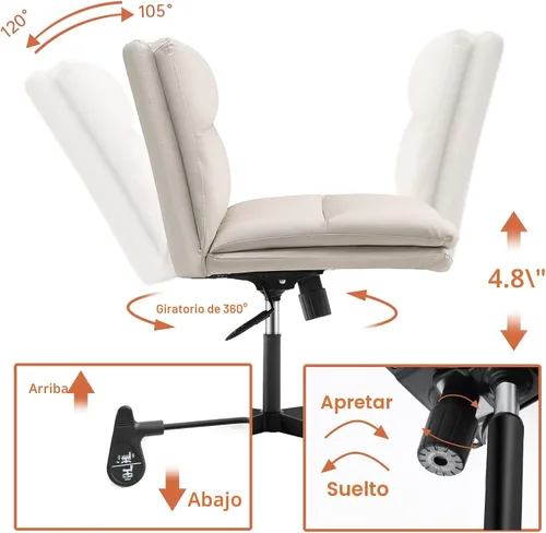 Miniatura 7 de EMIAH Silla de escritorio de oficina sin ruedas, acolchada en PU, con respaldo medio ergonómico para el hogar, silla de computadora cómoda