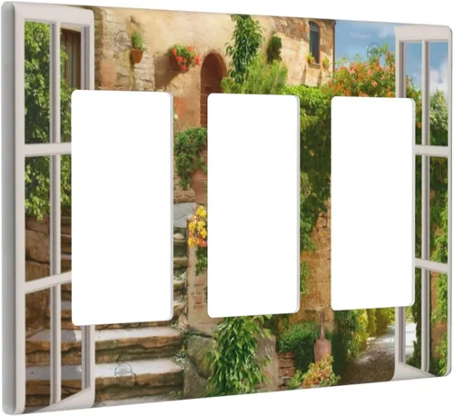 Miniatura 37 de Cubierta de placa de pared con palmera verde de planta tropical, cubierta de interruptor de luz de 1 cuadrilla, hojas de plátano, flores rosas
