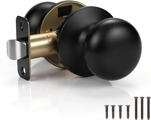 Miniatura 56 de KNOBWELL Paquete de 8 pomos de puerta de privacidad para baño y dormitorio, pomo de puerta negro mate con cerradura, cerradura de manija de puerta