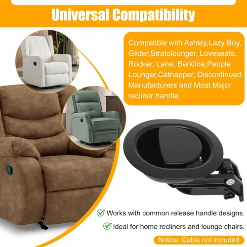Miniatura 4 de Podoy Piezas de repuesto universales de metal para el tirador reclinable, liberación de cable reclinable compatible con Lazy Boy Ashley y la mayoría