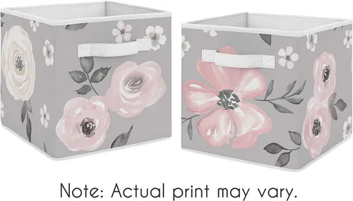 Miniatura 4 de Sweet Jojo Designs Cajas de almacenamiento plegables de tela con diseño floral de acuarela gris, cajas organizadoras de juguetes para niños y bebés