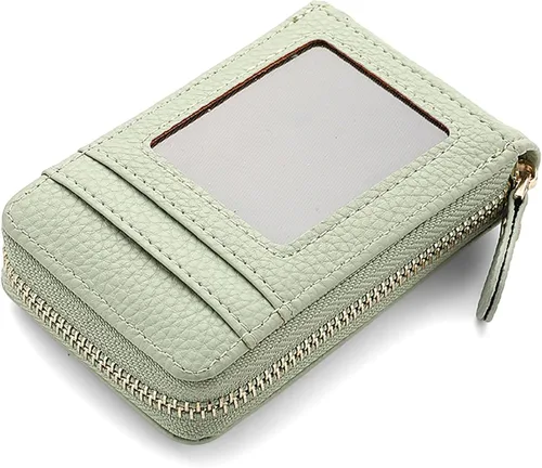 Miniatura 10 de RNIEGA Cartera pequeña para tarjetas de crédito, ligera, de cuero vegano, acordeón con cremallera, cartera para tarjetas de moda Rfid para mujer