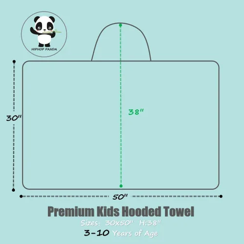 HIPHOP PANDA Toalla con capucha para niños, viscosa derivada de, 30 x 50 pulgadas, tamaño grande para 3 a 10 años, toalla de baño premium para