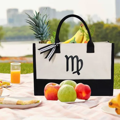 Miniatura 372 de TOPDesign - Bolso de playa de lona con inicial personalizada, bolsa de regalo con monograma, para mujer