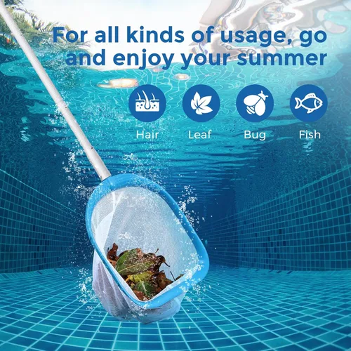 Miniatura 7 de Red profesional de desnatador de piscina de 6 pies con 6 postes de aluminio, malla fina para eliminación rápida de desechos, redes de piscina