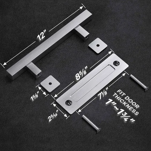 Miniatura 7 de EaseLife Manijas y Tiradores de Puerta Corredera de Granero de Acero Inoxidable de 12 Pulgadas, Juego de Herrajes de Doble Cara, Resistente, Acabado