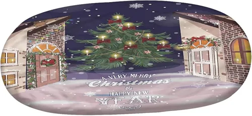 Miniatura 3 de XISUNYA Mantel ovalado ajustable de poliéster elástico para Navidad, mantel ajustable con estampado de villancicos nevados, se adapta a mesas