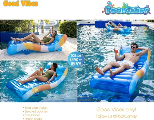 Miniatura 9 de PoolCandy Tumbona flotante Good Vibes. El último flotador inflable 2 en 1 lujoso y duradero; es una silla lounge en tierra o en agua.