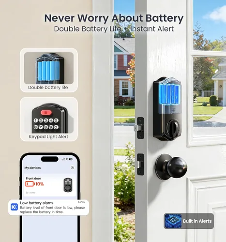 Miniatura 10 de Veise VE012W-K - Cerradura inteligente de huellas dactilares WiFi integrada con 2 perillas, no necesita concentrador, control remoto por aplicación