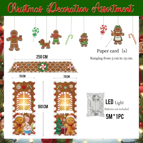 Miniatura 3 de Puerta de Pan de Jengibre de Navidad con Luces, Decoraciones de Cubierta de Cartón, Letrero de Pancarta de Porche de Dulces de Casa de Pan