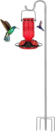 Ihomepark Gancho de pastor para exteriores, 30 pulgadas de alto y 5/8 pulgadas de diámetro, postes resistentes de acero inoxidable para colgar luces