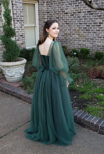 Miniatura 4 de Vestido de fiesta de tul con mangas abullonadas para mujer 2024 con vestido largo de fiesta de noche