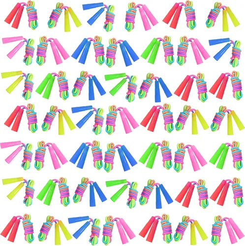 Miniatura 8 de Elcoho Paquete de 10 cuerdas de saltar de arco iris para niños, cuerdas de saltar vibrantes para niños, diversión al aire libre, recuerdos