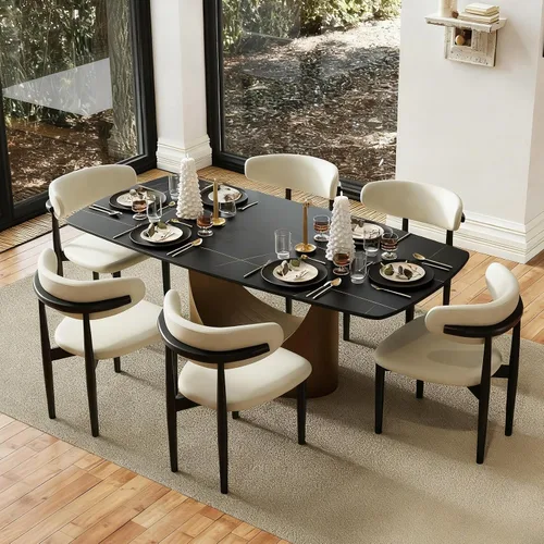 Miniatura 15 de POVISON Mesa de Comedor Moderna Hobart de 63" para 4, Mesa de Comedor Rectangular de Servicio Pesado Negro Mate, Superficie de Mesa de Comedor