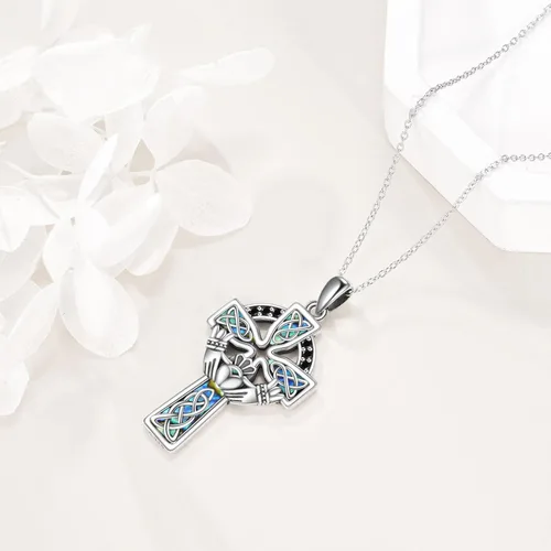 Miniatura 4 de YFN Collar de cruz de plata de ley 925 con nudo celta cruz infinito corazón amor colgante collar de 18 pulgadas