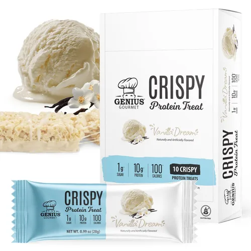 Genius Gourmet Delicia de Proteína Crujiente, Sueño de Vainilla, Refrigerio Keto, Bajo en Carbohidratos, Bajo en Azúcar y Sin Gluten, Bocadillos de