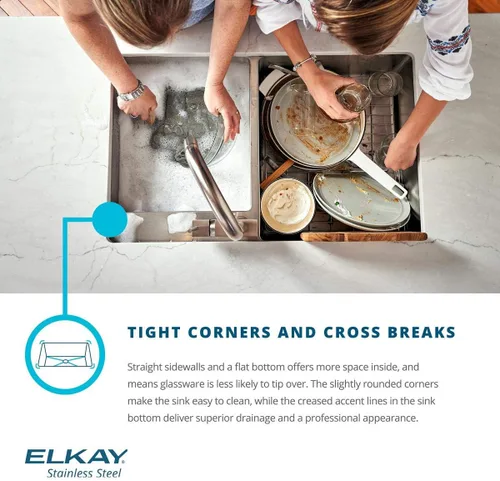 Miniatura 7 de Elkay EFRU311610T Crosstown - Fregadero de cocina de acero inoxidable de 32 1/2" bajo montaje, cuenca única - Acero inoxidable