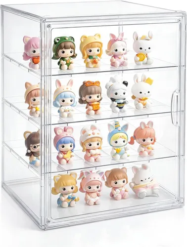 Vitrina de acrílico extra grande de 15.7 pulgadas de alto con 3 divisores extraíbles, escaparate de figuras de acción transparente apilable con