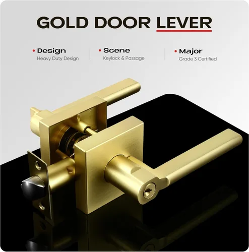 Miniatura 2 de Paquete de 1 pomo de puerta dorado, manija dorada para puerta interior con acabado de latón satinado, manijas de puerta de privacidad