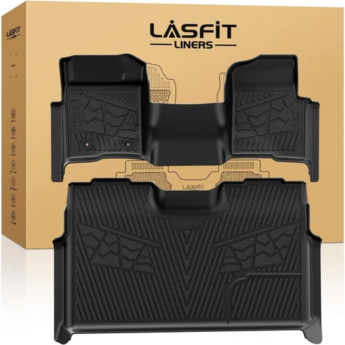 LASFIT Alfombrillas para Ford F-150 2011-2014 SuperCrew 1ª fila sin consola central, protector de alfombra para todo tipo de clima, forros de