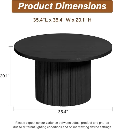 Miniatura 2 de Furniway Mesa de centro redonda, mesa de centro circular de 35.4 pulgadas de ancho, mesa de madera y mesa central para sala de estar, color negro