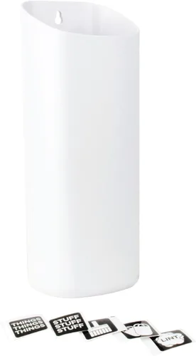 JS Jackson Supplies Pequeño cubo de pelusa blanco con parte trasera magnética, cubo de basura de perfil delgado para lavandería y cocina, montaje en