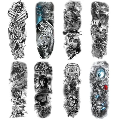 Mangas militares tatuajes temporales de brazo completo negro militar pegatinas de tatuaje falso estilo guerra arte corporal tatuaje brazo para