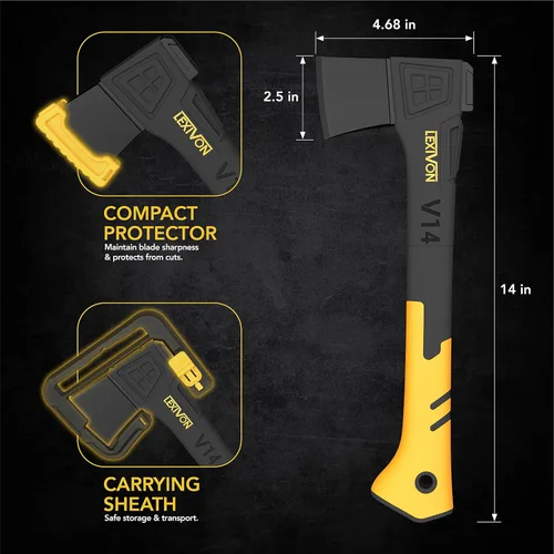 Miniatura 3 de LEXIVON V14 - Hacha de campamento de 14 pulgadas Agarre ergonómico TPR, mango compuesto de fibra de vidrio ligero Funda protectora de transporte