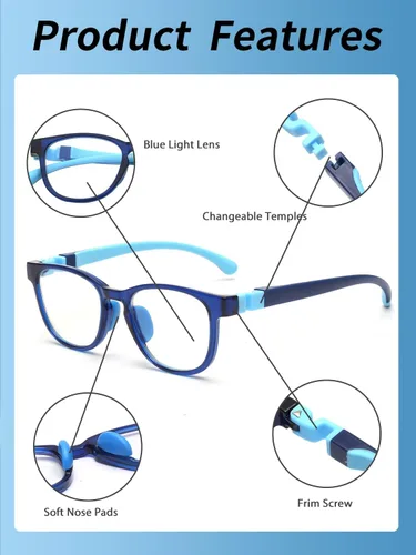Miniatura 3 de JM Lentes de luz azul para niños, hierbas para juegos de computadora para niñas y niños de 3 a 10 años, lentes anti Blue Ray TR90