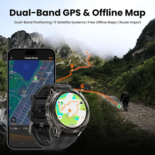 Miniatura 4 de KOSPET Tank T4 Reloj inteligente para hombre, todo de acero inoxidable, GPS de 6 satélites y mapas sin conexión, impermeable 100M 45m de buceo
