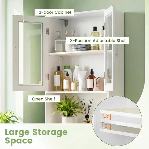 Miniatura 4 de BestComfort Gabinete de almacenamiento de madera sobre el inodoro, Ahorro de espacio para el baño en casa, Puertas dobles, Organizador de estante