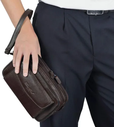 Miniatura 5 de Hebetag Cartera de cuero para hombre, organizador y bolso de muñeca