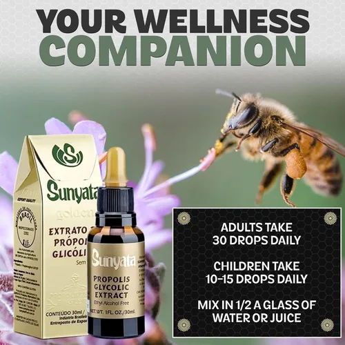 Miniatura 4 de Sunyata Extracto líquido de propóleo de abeja verde brasileña, sin alcohol, apoyo inmunológico natural y concentrado antioxidante, 1.0 fl oz