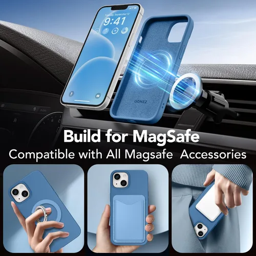 Miniatura 4 de GONEZ Funda magnética para iPhone 14, compatible con Magsafe, con protector de pantalla + protector de cámara, forro de microfibra antiarañazos