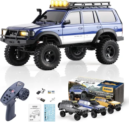 BEEZRC FMS RC Crawler 1/18 FCX18 Land Cruiser LC80 RTR Toyota con licencia 4WD RC Rock Truck 2.4Ghz 900mAh Hobby Grade RC Car Model Mini Auto de Azul