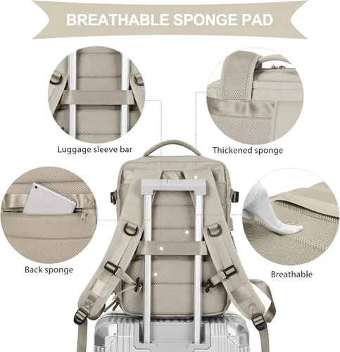 Miniatura 5 de coowoz Mochila de mano para mujeres y hombres, mochila de viaje aprobada por aerolíneas, mochila deportiva para laptop, B- Caqui, Grande, Mochila