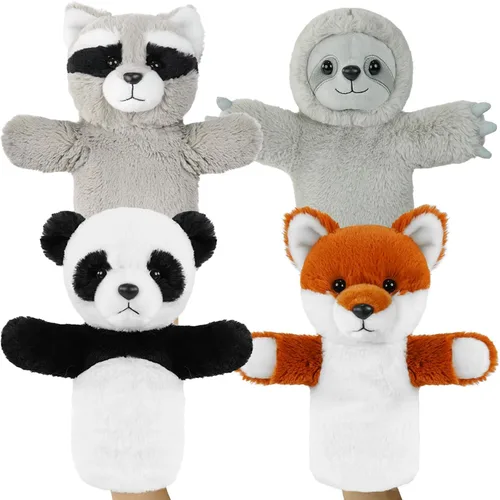 Miniatura 7 de Juego de marionetas de mano de animales de granja de 11 pulgadas, suaves y realistas, juguetes de cabra, cerdo, conejo, marioneta de rana para niños