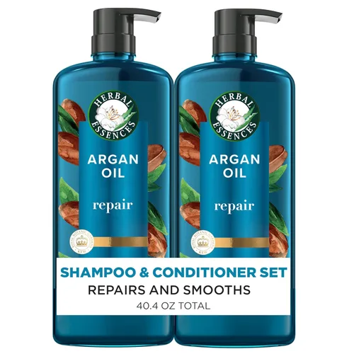 Herbal Essences Juego de champú y acondicionador reparador de aceite de argán, hidrata y suaviza, sin parabenos, seguro para el color, pH