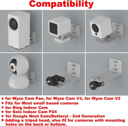 Miniatura 2 de Soportes de montaje en pared universales para cámara Wyze Pan V2, V3 y otras cámaras de interior, soportes de pared para cámaras pequeñas de casa