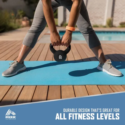 Miniatura 5 de RBX Pesa rusa de neopreno, mango ancho, núcleo de hierro, parte inferior plana, ideal para todos los niveles de fitness