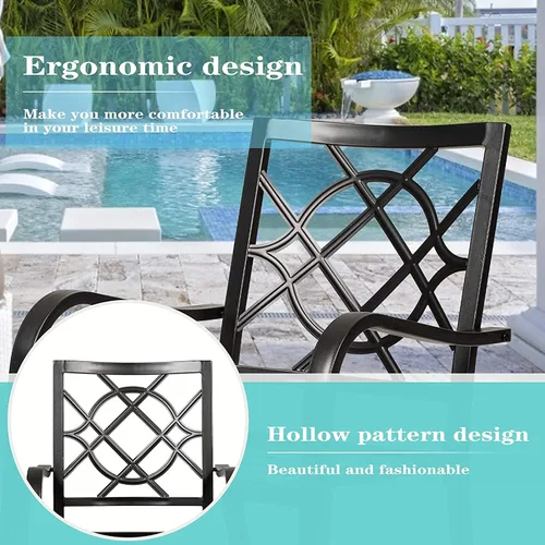Miniatura 6 de 2 sillas de comedor al aire libre, sillas apilables de hierro forjado para patio, bistró, con reposabrazos para jardín, porche, patio trasero, Negro