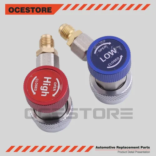 Miniatura 6 de OCESTORE Ajustable para conector de acoplador rápido R134A, kit de conversión de manguera de manómetro de freón SAE HVAC de 1/4 pulgadas SAE HVAC